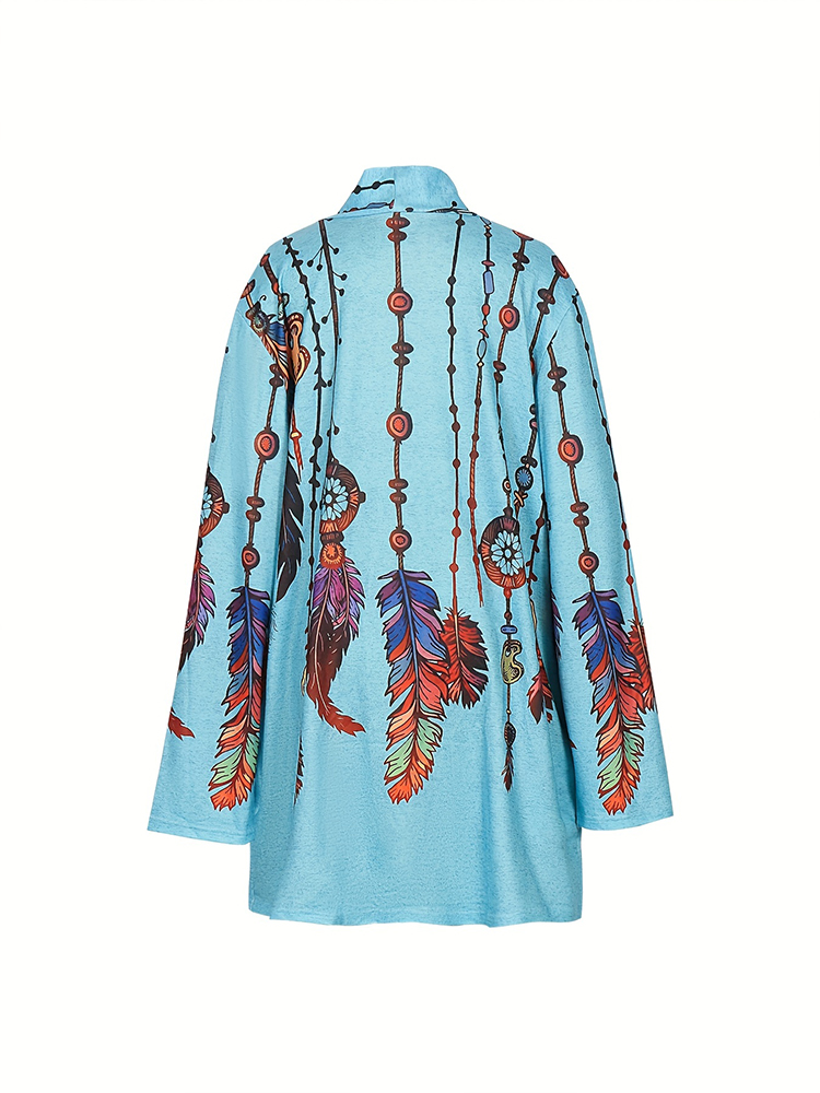 Nouvelle Collection Automne/Hiver 2026 : Cardigan Femme Tendance à Manches Longues, Imprimé Plumes Rétro, Coupe Décontractée, Grandes Tailles
