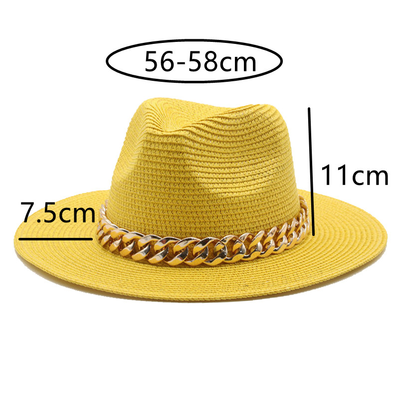 casquettes casquette chapeau femme casquette femme Chapeaux pour femmes, paille de soleil, Panama, chaîne dorée, ceinture pour hommes, printemps, noir, kaki, plage, décontracté, été