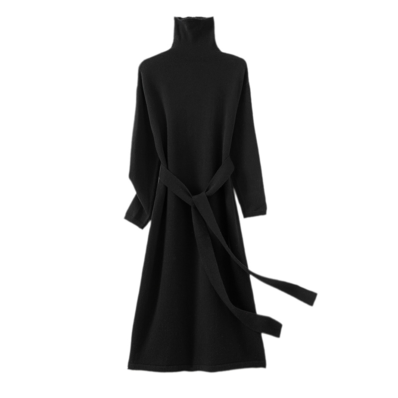 Pull en laine pour femme 100% pure laine, robe pour femme, nouvelle collection automne-hiver 2024, pull long à col haut, pull fin en tricot