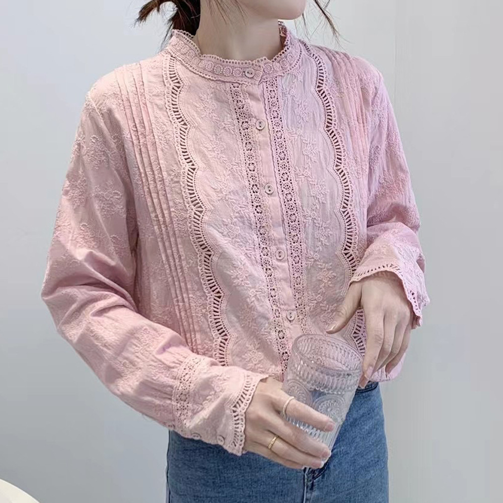 Blouses élégantes et raffinées pour femmes, style bohème, à manches longues, en dentelle brodée et ajourée, chemisiers pour dames, vêtements de mode pour femmes 2027