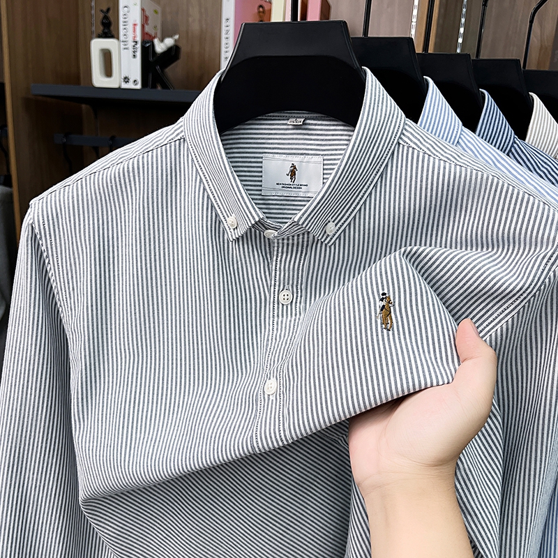 Marque de luxe 100% coton chemise à manches longues hommes rayures de mode haut de gamme pony broderie nouveau golf décontracté confort haut d'automne