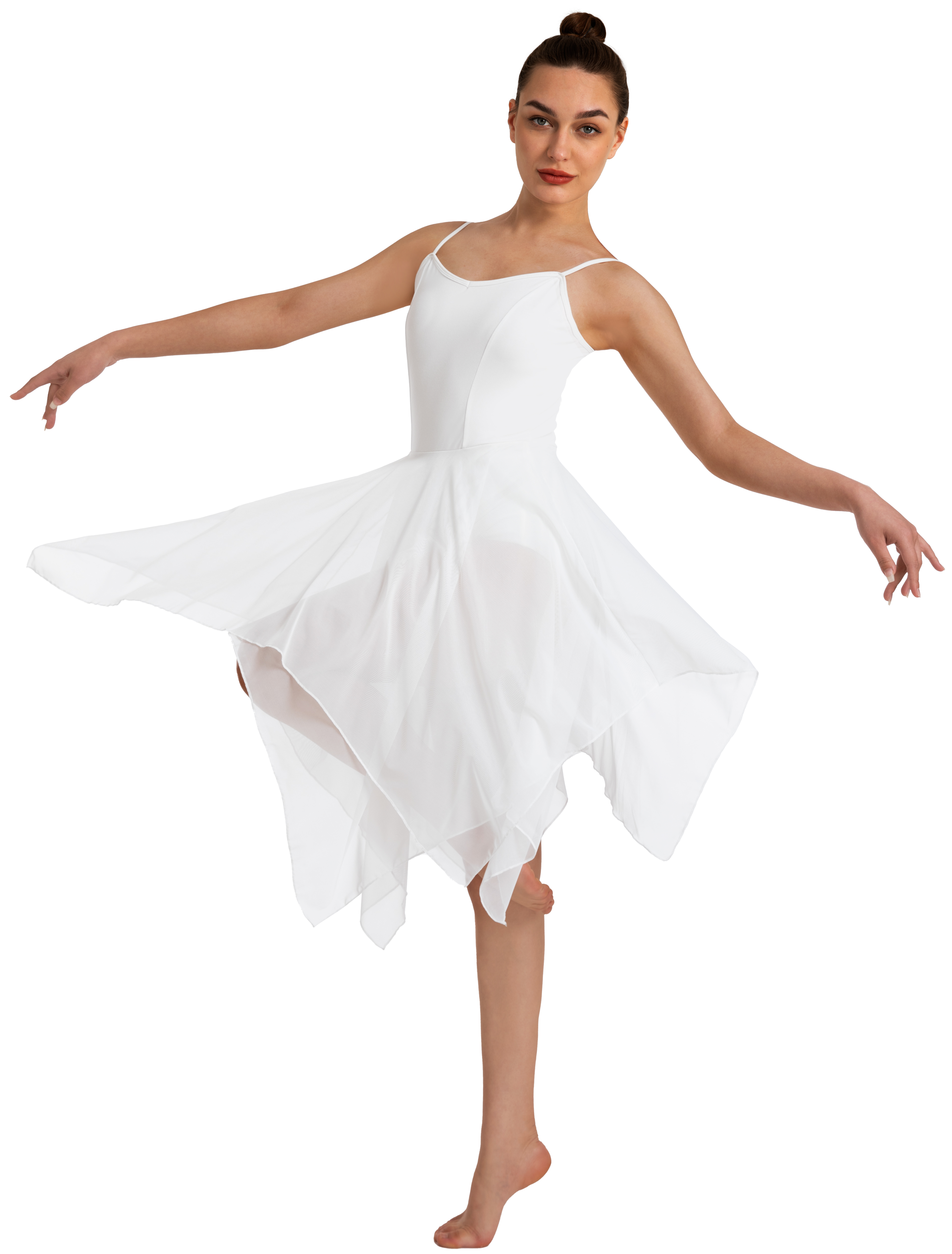 Robe lyrique moderne pour femmes, Camisole, Costume de danse, Ballet asymétrique, jupe en maille haute et basse, justaucorps sans manches, vêtements de danse de gymnastique