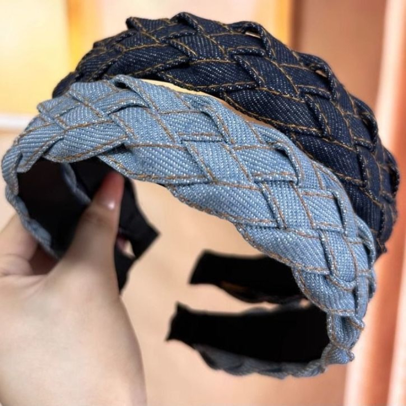 Nouveau style de bandeau pour femmes en denim bleu, décontracté et tendance, avec pince à cheveux populaire et torsades largeur de bande, accessoire de coiffure
