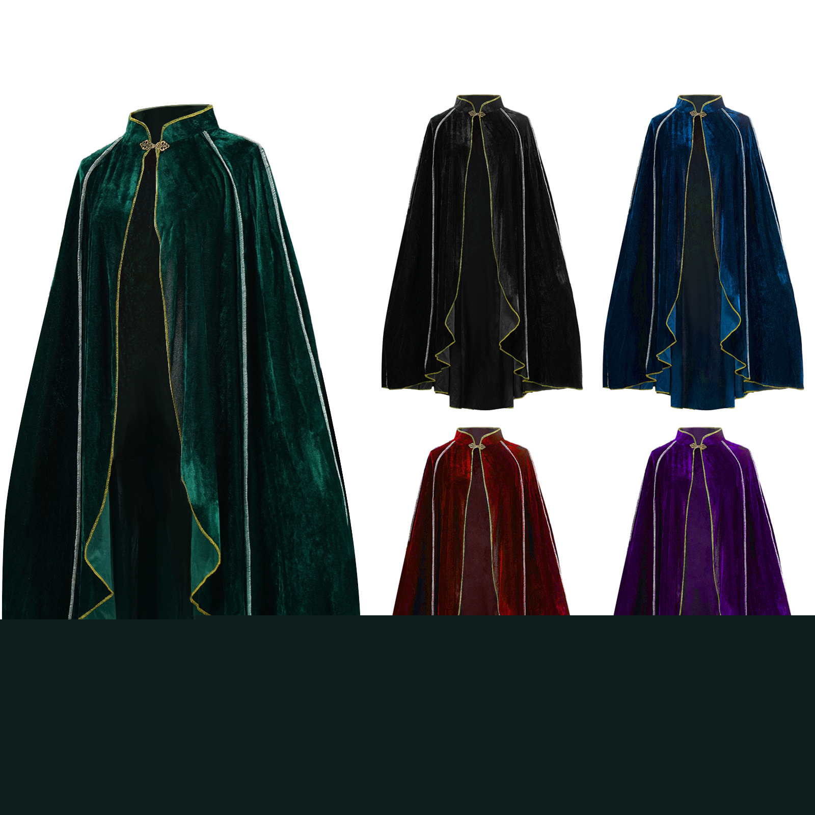 Nouvelle Arrivée : Cape Médiévale en Peluche à Bordure Dorée, Robe Verte Vintage Irrégulière pour Cosplay, Déguisement de Carnaval et Fêtes Costumées