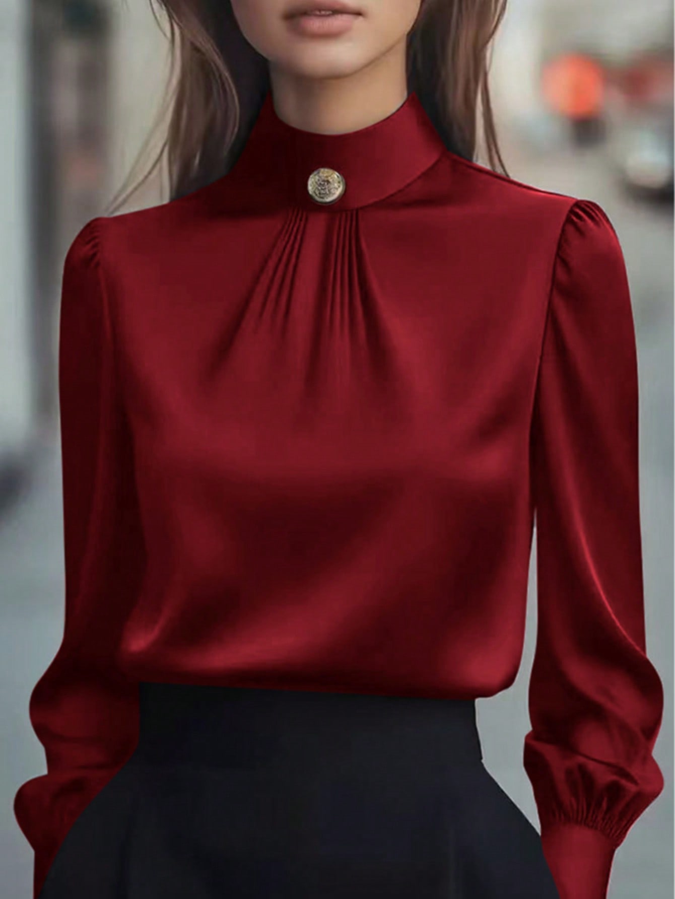Chemise en satin unie à manches longues pour femme, élégante et tendance, idéale pour le bureau, la maison, le quotidien, les vacances, les rendez-vous et toutes les saisons.