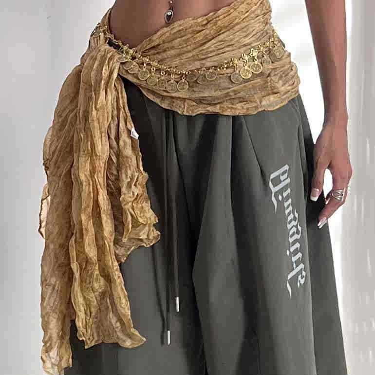 Écharpe de hanche de danse jazz – Chaîne de taille à franges à imprimé ethnique, accessoire de ceinture multifonctionnel avec style bohème pour la danse du ventre