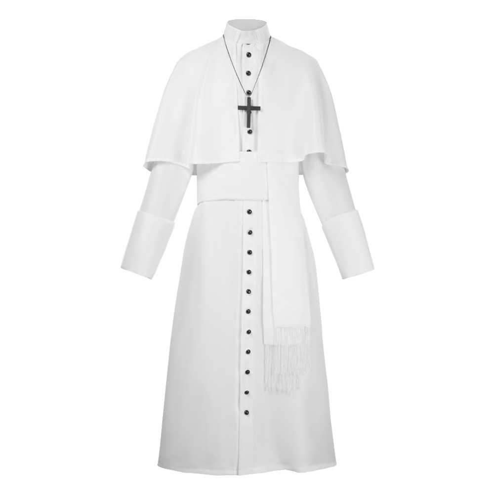 Costumes de Prêtre Médiévaux Renaissance Rétro pour Cosplay, Robe Solide de Prêtre Catholique, Soutane de Prêtre Pape, Robe de Prédicateur pour la Messe, Vêtement Sacerdotal