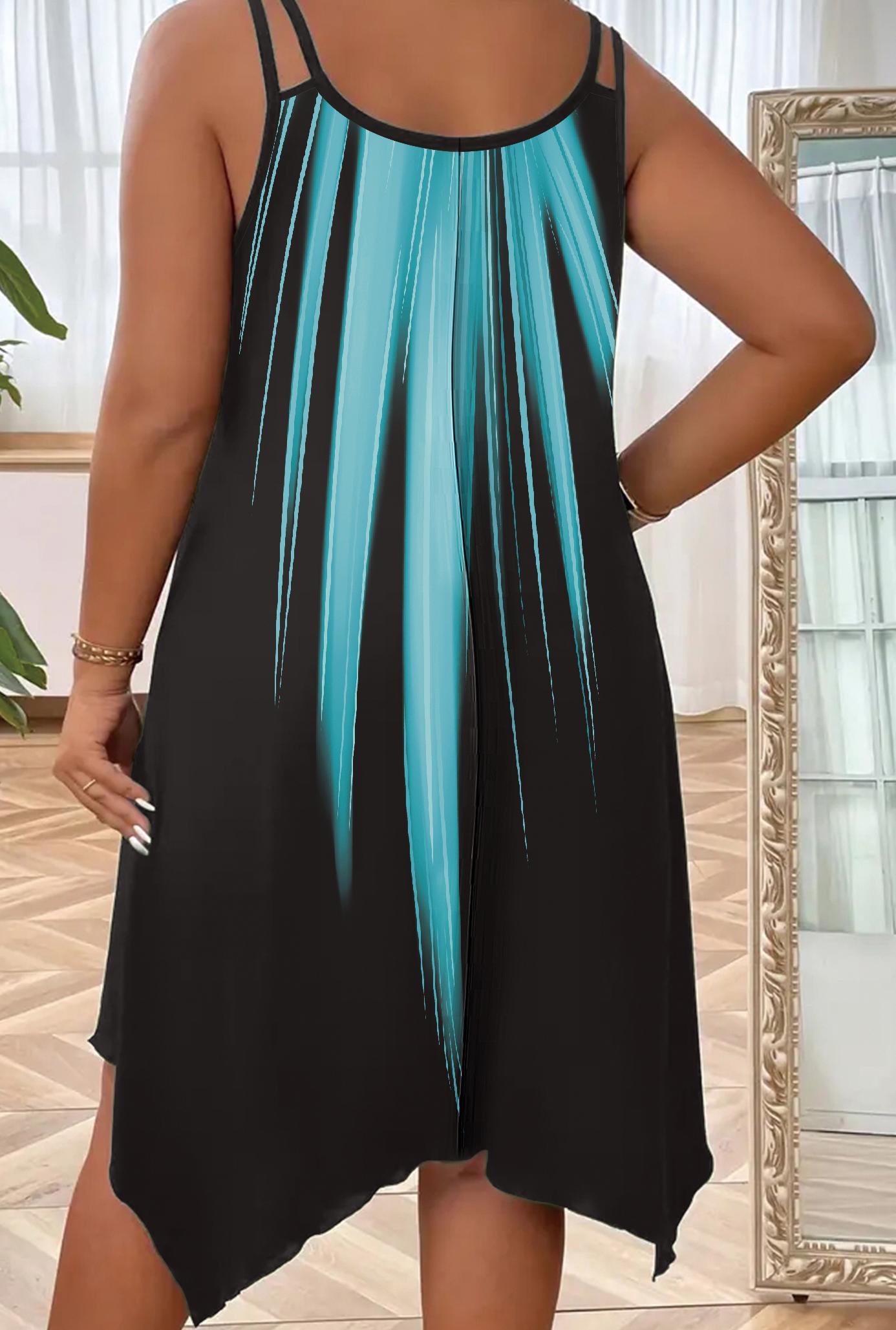 Robe imprimée dégradée à double sangle pour femmes, grande taille, à la mode, style bohème