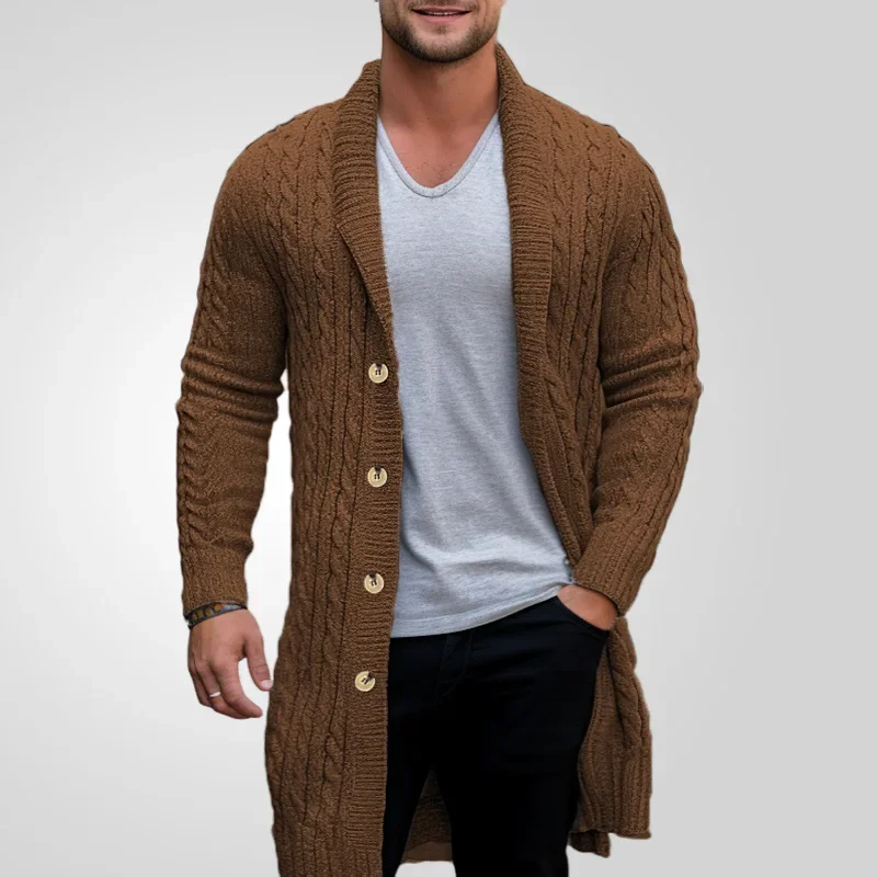 Manteau hommes Cardigan chandails mi-long manteaux col rabattu manches longues simple boutonnage point ouvert automne hiver vêtements d'extérieur