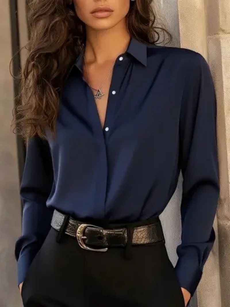 Chemisier boutonné à manches longues pour femme – Haut chic de bureau élégant avec col classique et style polyvalent