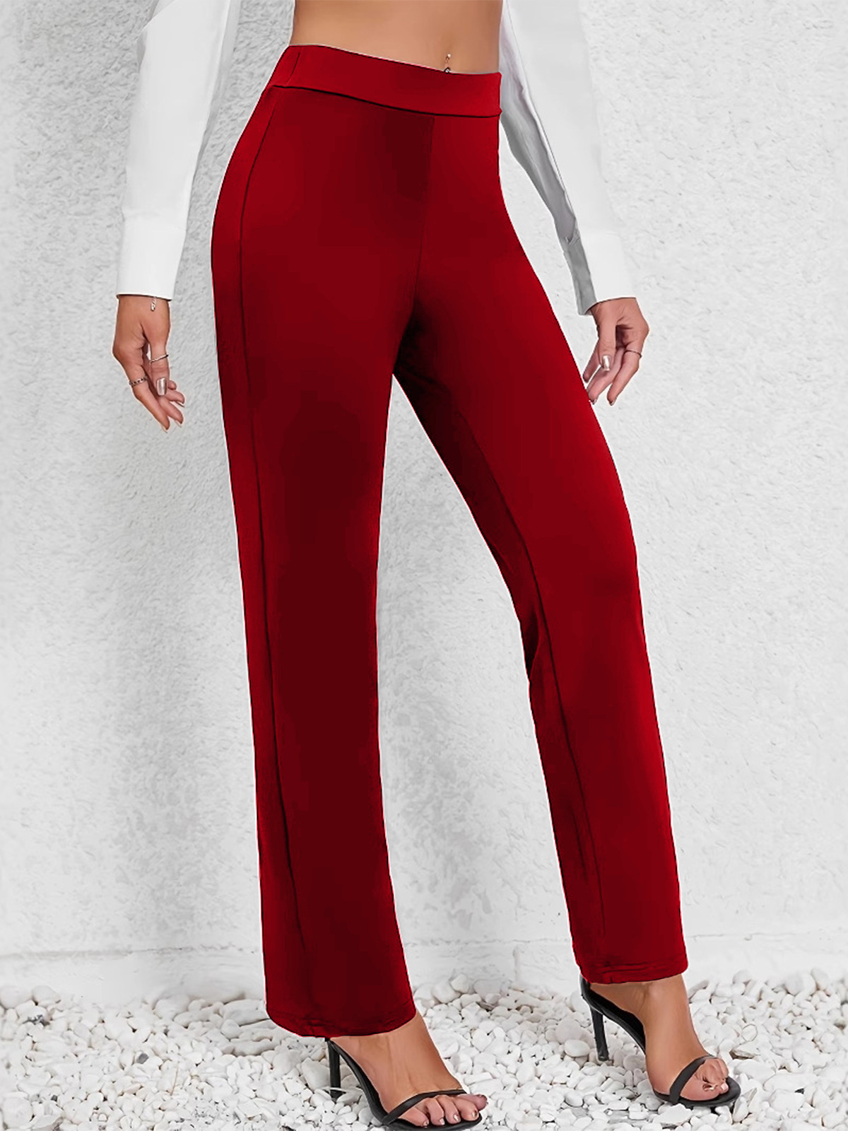 Pantalons décontractés à jambes droites et taille haute, de couleur unie, populaires en Europe et en Amérique, pour le printemps et l'été