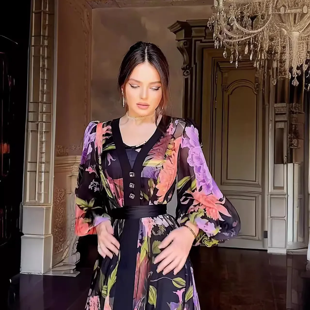Jalabiya femmes musulmanes fleur imprimé Robe caftan Islam robes Eid Ramadan marocain dubaï Abayas robes modestes arabe longue Robe
