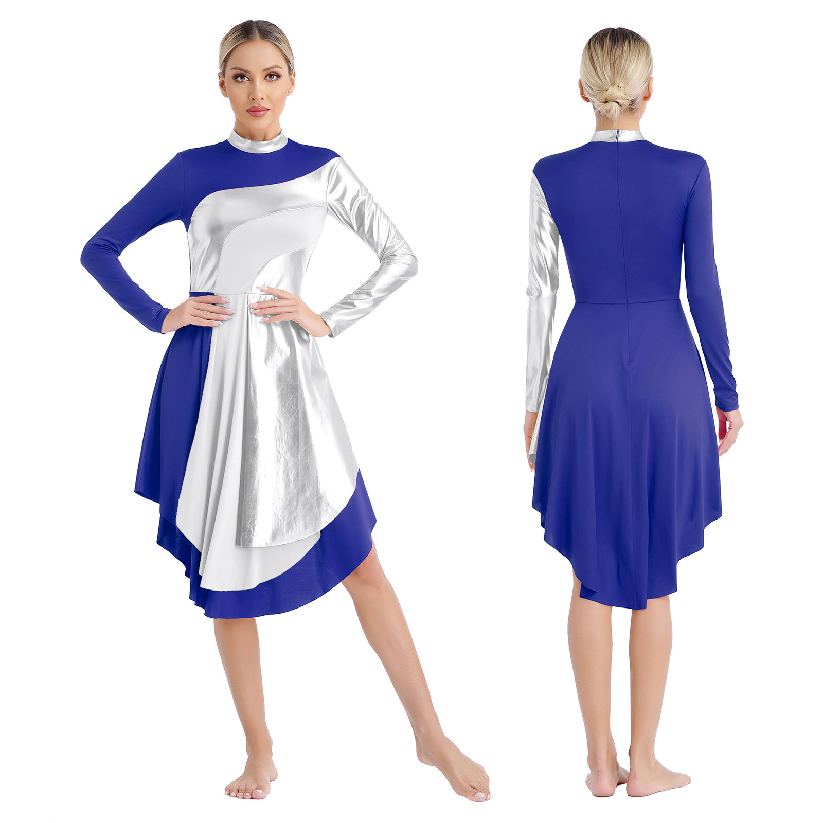 Robe de culte de chorale d'église pour femmes, vêtements de spectacle de danse lyrique, à manches longues, couleur contrastée, Patchwork