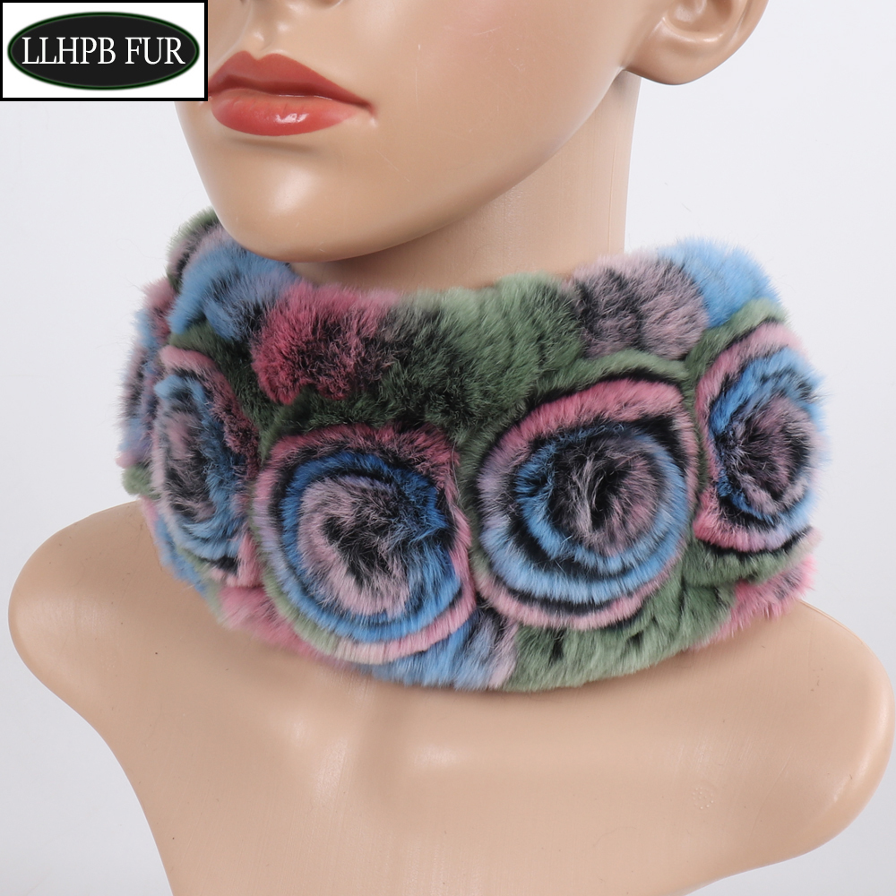 Nouveau hiver femmes élasticité réel Rex lapin fourrure écharpe naturel chaud fourrure foulards dame tricoté réel Rex fourrure de lapin bandeau silencieux