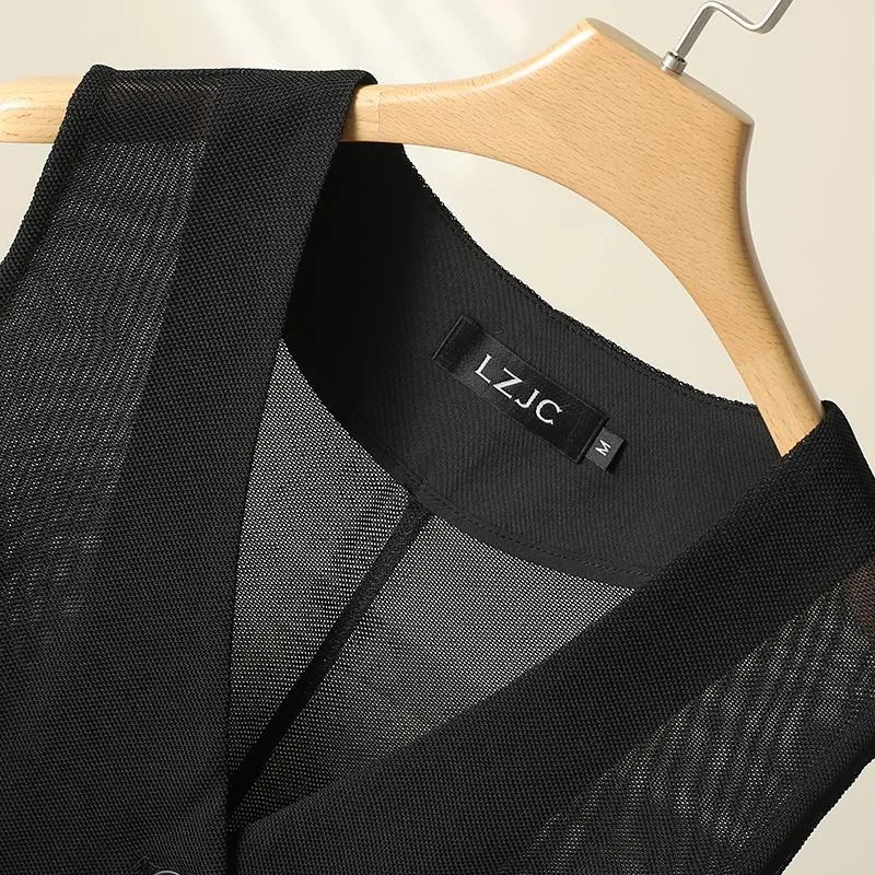 2026 Vêtements Femme Été Débardeur Court en Gaze Transparente Col en V Sans Manches Tendance Chalecos Para Mujer
