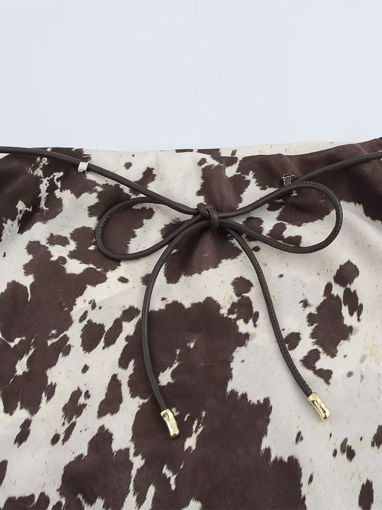 Jupe en Satin imprimé Animal pour femmes, jupe mi-longue à volants avec ceinture, jupe décontractée pour femmes, jupes longues élégantes de rue, 2025