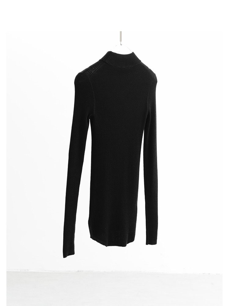 Chemise de base en soie et laine ~ Pull noir et blanc à col semi-montant pour femme, vêtement intérieur tendance et polyvalent, haut amincissant, nouvelle collection automne/hiver 2025