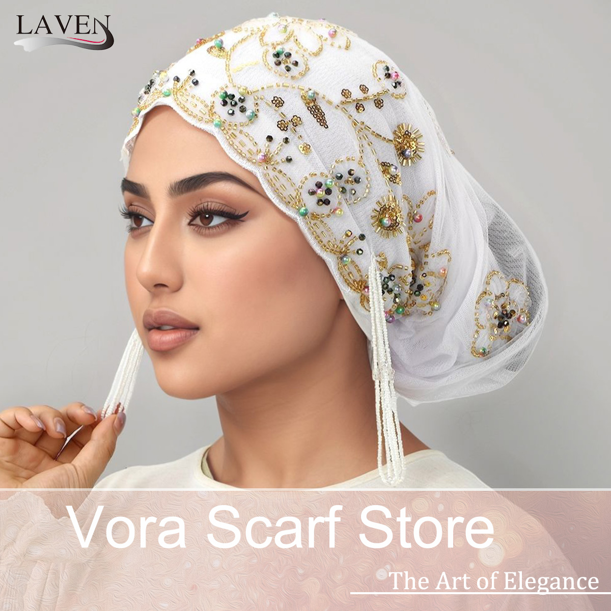 Casquette intérieure en dentelle de perles musulmanes de luxe, couvre-chef islamique élastique pour femmes, casquette de prière élégante, couvre-tête décoratif