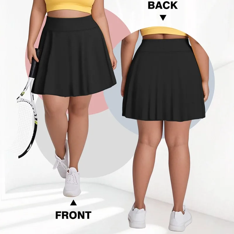 Grande taille femmes avec poche jupe courte Fitness jupe courte taille haute mode 200lbs sport jupe courte salle de sport en plein air jupe solide