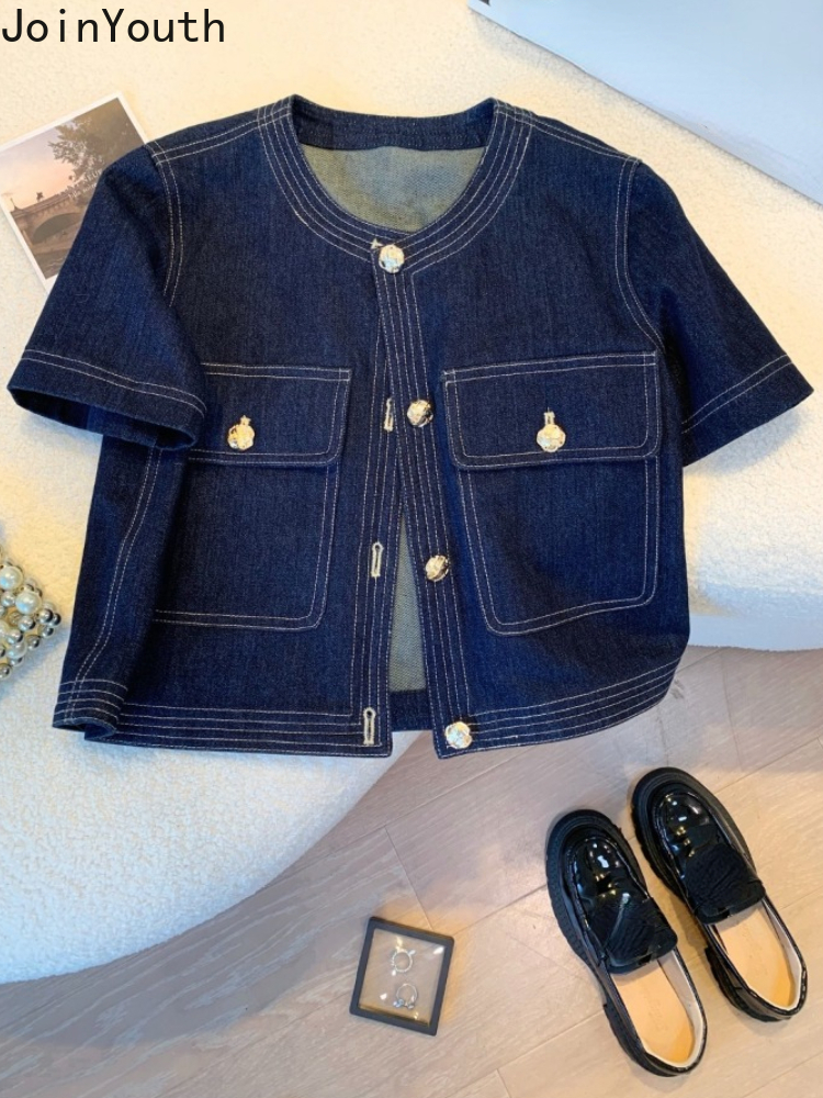 Streetwear Denim vestes pour femmes à manches courtes été Jean veste vêtements d'extérieur 2025 Ropa Mujer mode Vintage manteau recadrée hauts