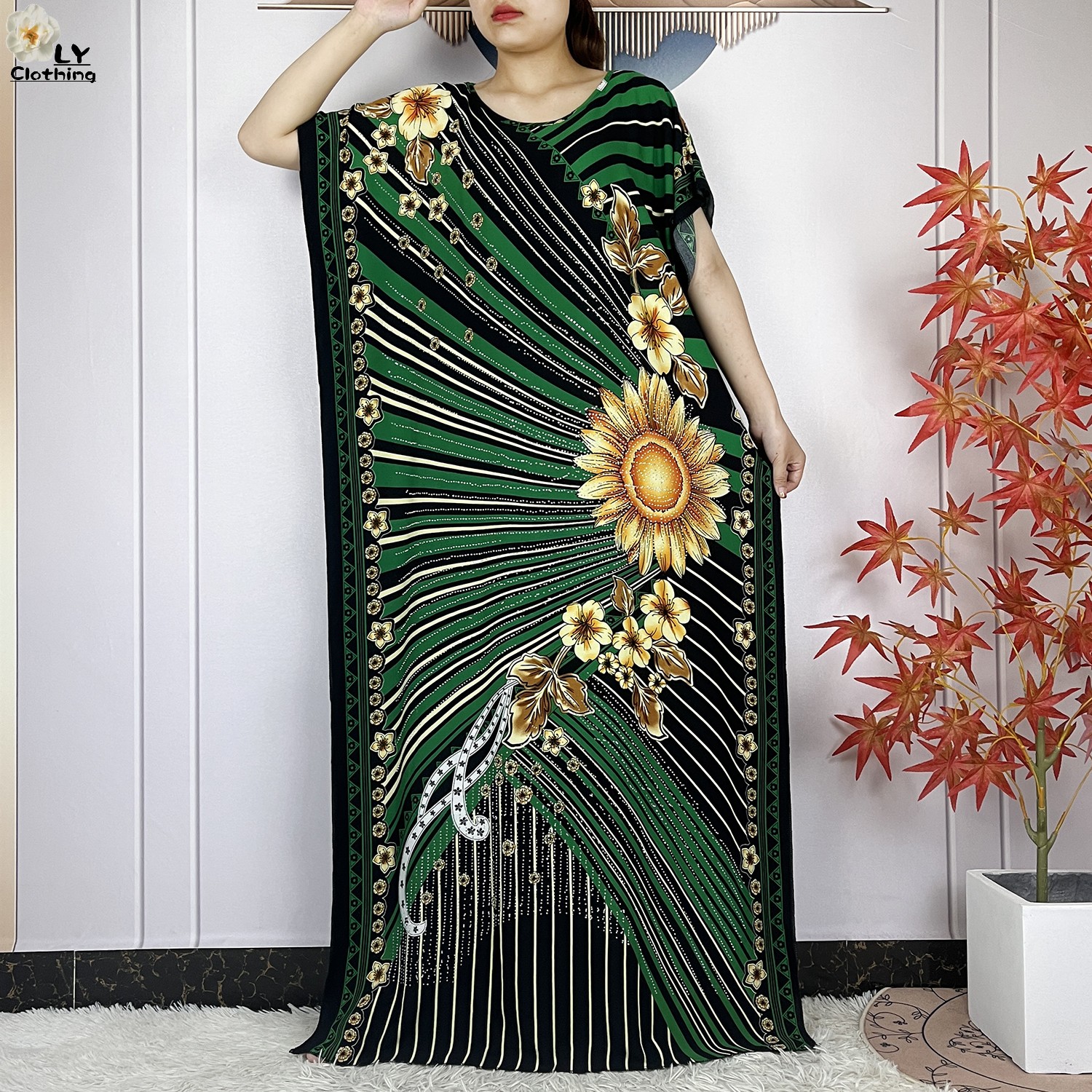 Abaya-Ensemble pour femmes musulmanes, robe africaine, en coton, imprimé floral, dashiki adt, maxi, avec pompon, grande écharpe, nouvelle collection