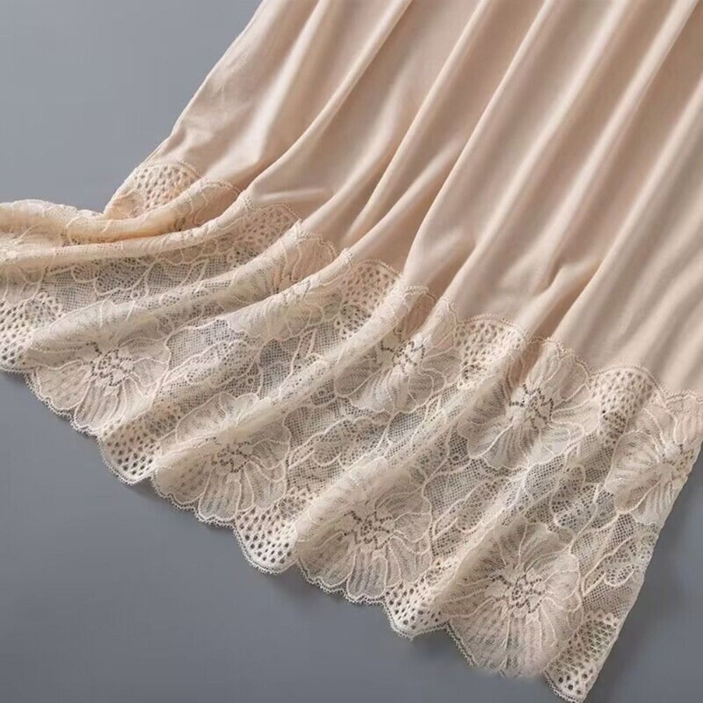 Jupe mi-longue en soie glacée fine pour femme, sous-jupe en dentelle anti-transparence, taille haute élastique anti-éclairement