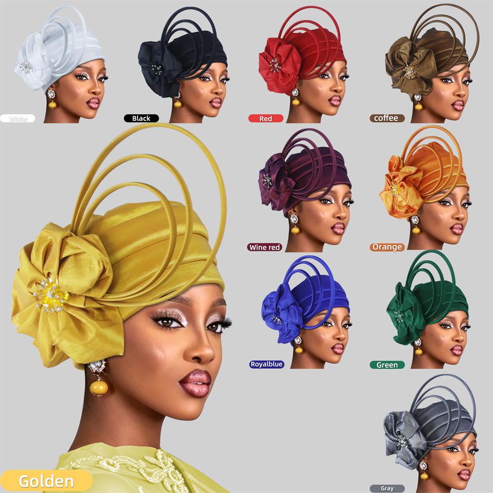 Bonnet Turban Plissé Fleur Diamant pour Femmes, Foulards Africains, Coiffes Musulmanes, Voiles, Bonnets, Turbante Mujer