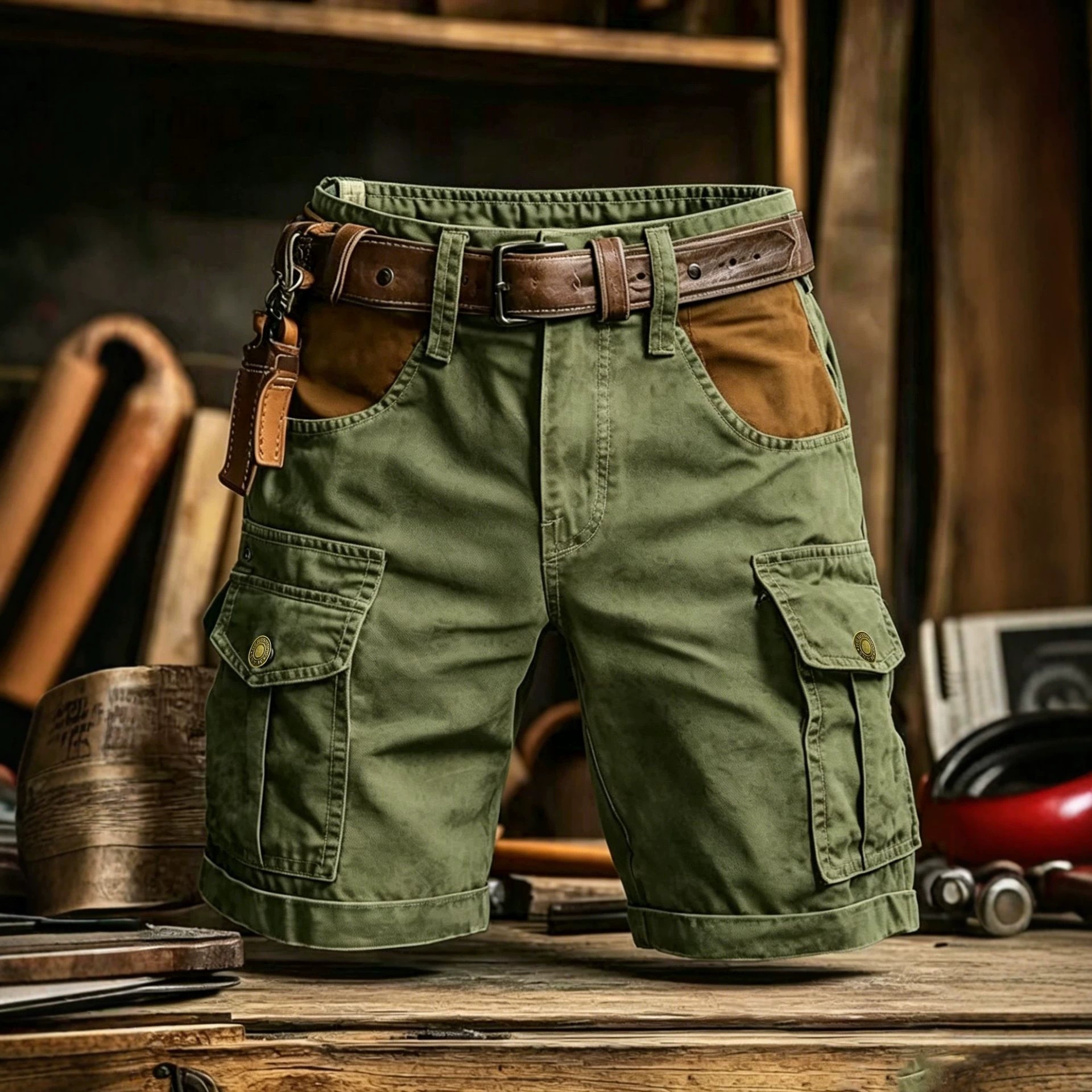 Shorts cargo pour hommes 100% coton pur, style vintage américain, multi-poches, vêtements de travail en plein air, shorts décontractés pour la randonnée quotidienne