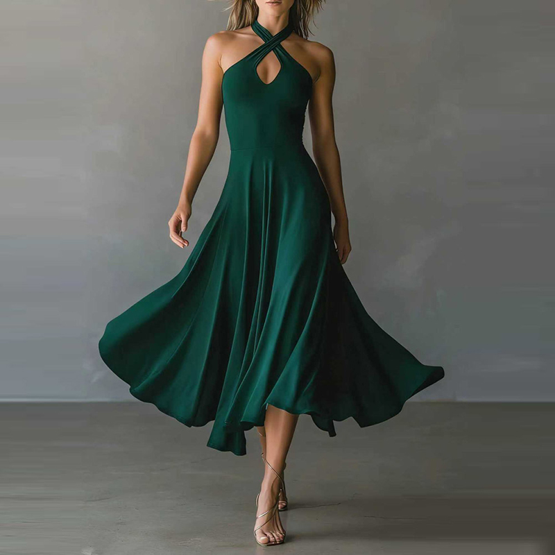 Robe longue élégante sans manches à col halter pour femme, robe de soirée tendance pour femme, nouvelle robe maxi tendance pour l'été