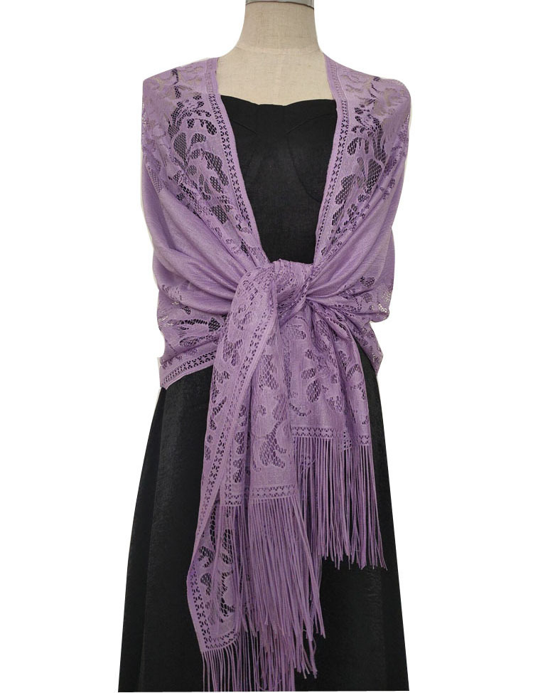 Châle de soirée en dentelle monochrome pour femme, écharpe élégante, écharpes à pampilles creuses transparentes, foulard en fil de maille pour femme, châle de mariage
