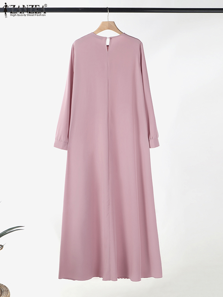 2025 ZANZEA musulman Abaya Hijab Robe femmes élégant à manches longues plissé Robe d'été mode décontracté islamique vêtements dubaï Maxi Robe