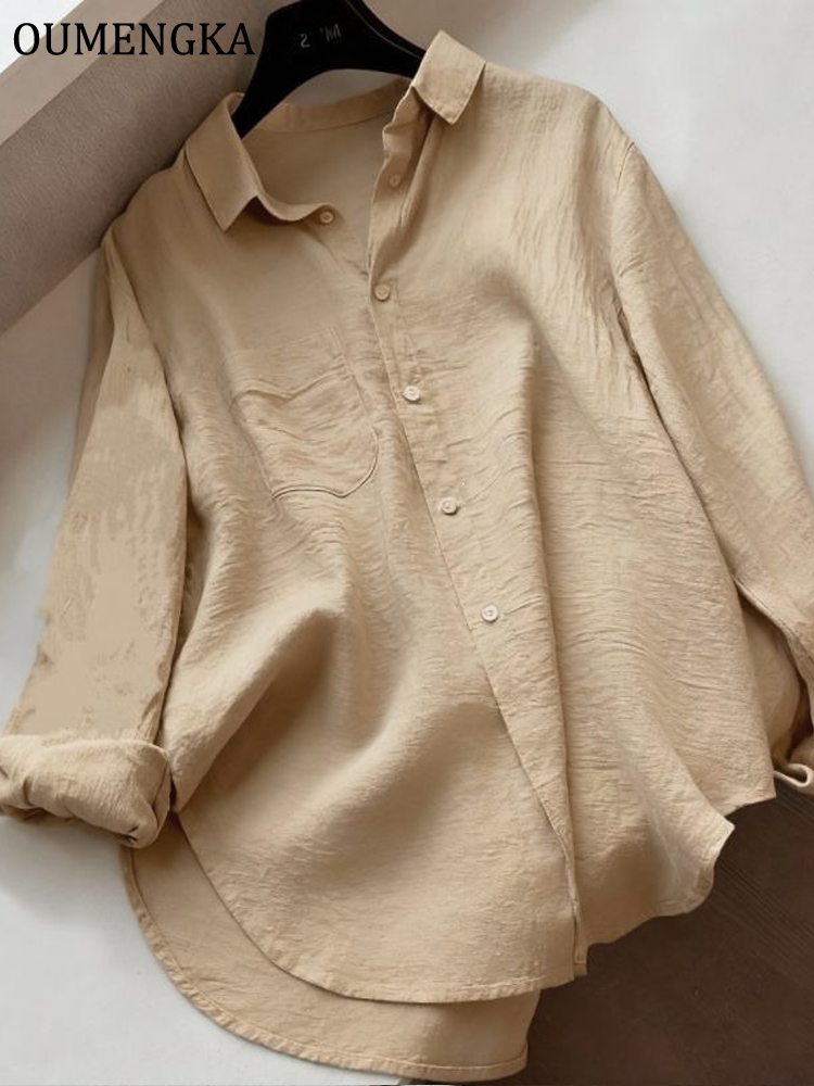 Chemisier ample minimaliste pour femme, en coton et lin fin, blanc, à manches longues, col rabattu, facile à porter, idéal pour l'été