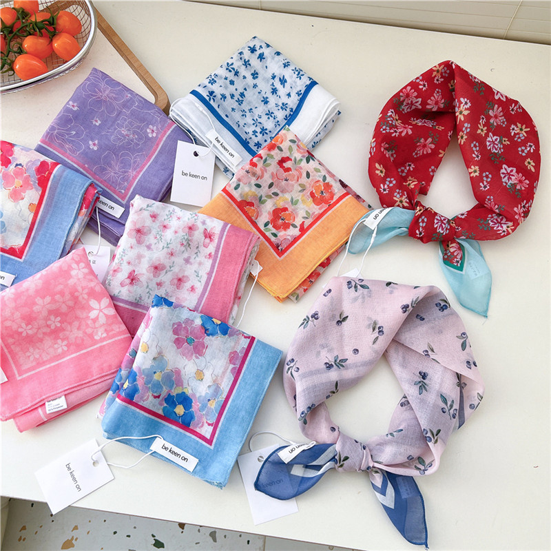 55cm printemps été mince Style écharpe imprimé Floral carré foulards foulard bandeau pour femmes foulard cou enveloppes cravate