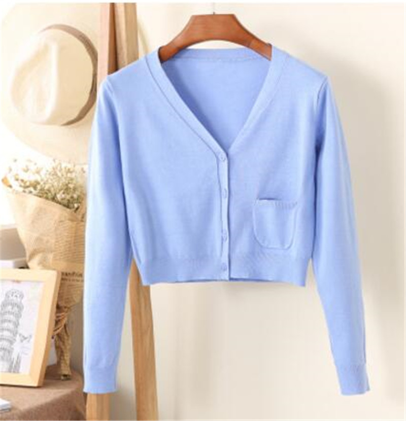 Cardigan court col en V pour femmes, manches longues, en coton, pulls, manteau fin, tricots de printemps