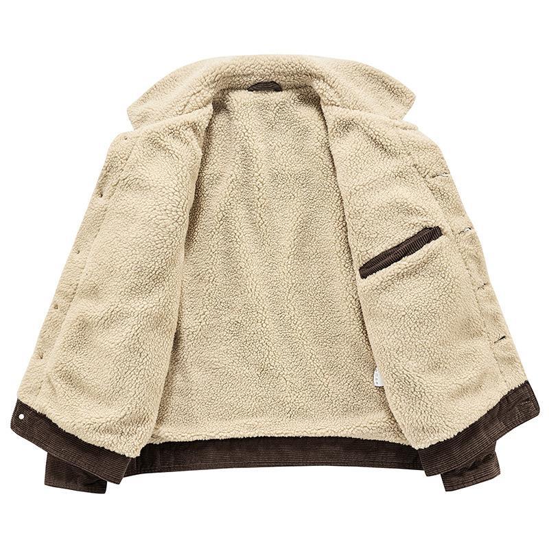 Veste en velours côtelé à boutonnage simple pour hommes, manteau décontracté en peluche, tenue de mode, coupe-vent, hiver