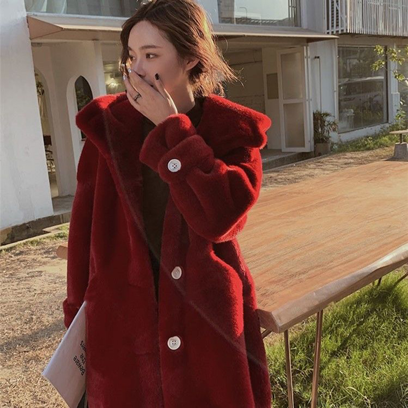 Manteau en fausse fourrure de lapin pour femme, pardessus à capuche, chaud, peluche, long, grande taille, optique, hiver, nouveau, 2021