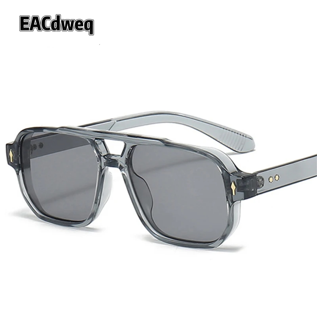 Lunettes de soleil carrées vintage à double pont pour hommes, verres transparents effet océan, lunettes tendance pour femmes avec rivets, protection UV400, Gafas De Sol