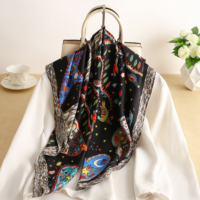 Grand Foulard Carré en Sergé de 90x90cm pour Femme, Écharpe Éblouissante à Imprimé d'Arbre, Accessoire pour la Tête