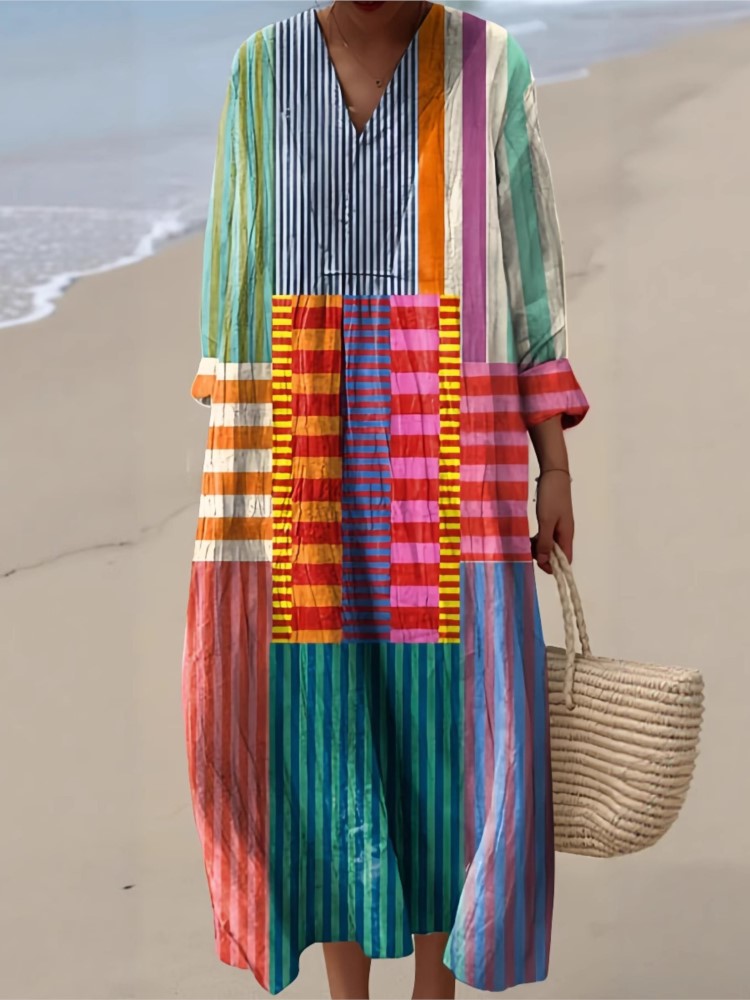 Robe chemise à manches longues pour femmes, imprimé décontracté, mode printemps-automne, élégante, col en v, robes de fête et de vacances pour femmes