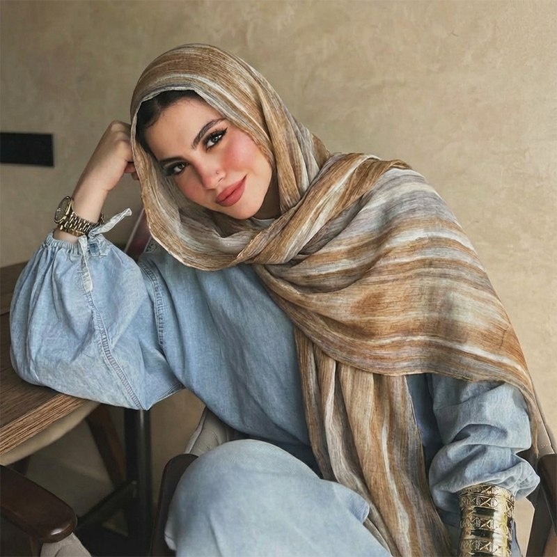 Hijab Modal Ramadan pour Femme, Style Bohème, Motif Aquarelle, Doux, Musulman, Floral, Respirant, Châle, Écharpe, Foulard, Chaud