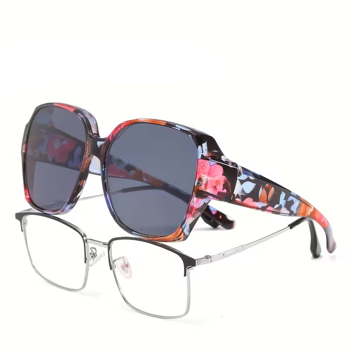 Lunettes de soleil à porter par-dessus les lunettes de vue pour femmes, protection UV, accessoires de mode, s'adaptent aux lunettes de vue, légères T01