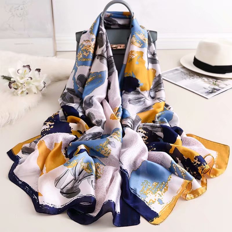 Foulard de marque de luxe pour femmes, 180x90cm, châle enveloppant, silencieux, Hijab Bufanda, Bandana, étoles de plage, 2022 soie