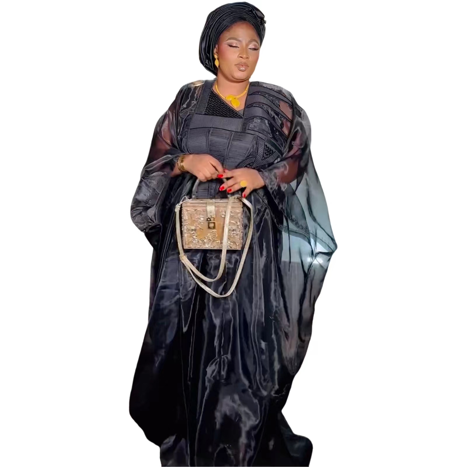 Tenue africaine pour femmes, Abaya noire brodée, grande taille, robe de soirée élégante d'église avec écharpe