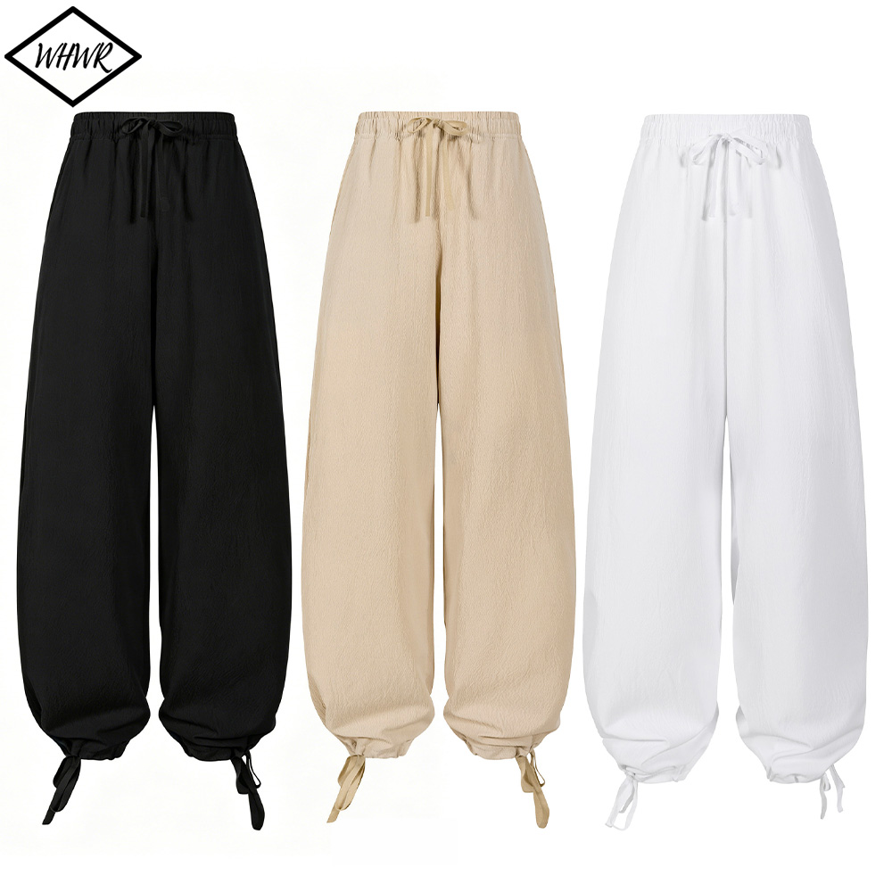 Pantalon décontracté à jambes larges pour hommes, pantalon ample à séchage rapide avec taille élastique et cordon de serrage, pantalon léger et respirant