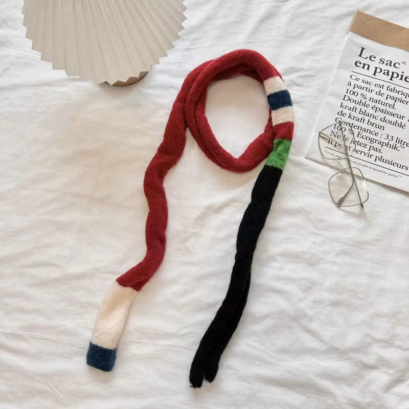 Écharpe en peluche rayée en laine pour femmes, Design de Niche, sens Spice Girl, décoration polyvalente, Version coréenne, écharpe longue fine et étroite