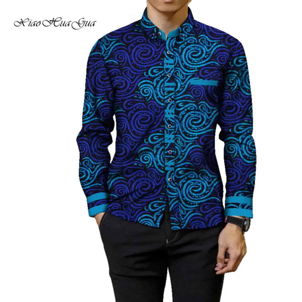 T-shirt à manches longues en coton imprimé africain pour hommes, vêtements de fête à la mode, vêtements Ankara, Wyn905
