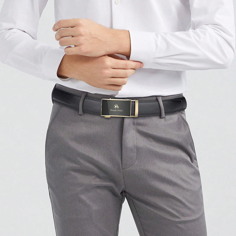 Ceinture en cuir noir pour hommes, boucle réglable en cuir véritable, ceinture de tenue d'affaires et décontractée, ceinture de taille élégante