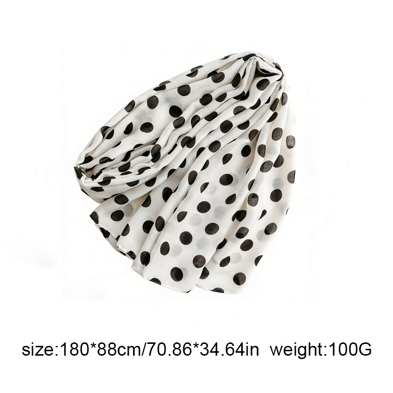 Écharpe classique à pois noirs et blancs pour femmes, écharpe légère et respirante en polyester, grande écharpe décorative 88x180cm