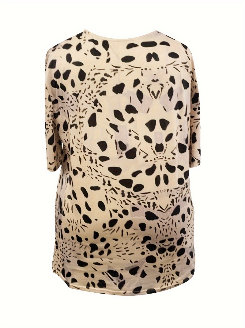 T-Shirt imprimé partout grande taille 1XL-5XL, T-Shirt décontracté à manches courtes et col rond pour femmes, vêtements grande taille
