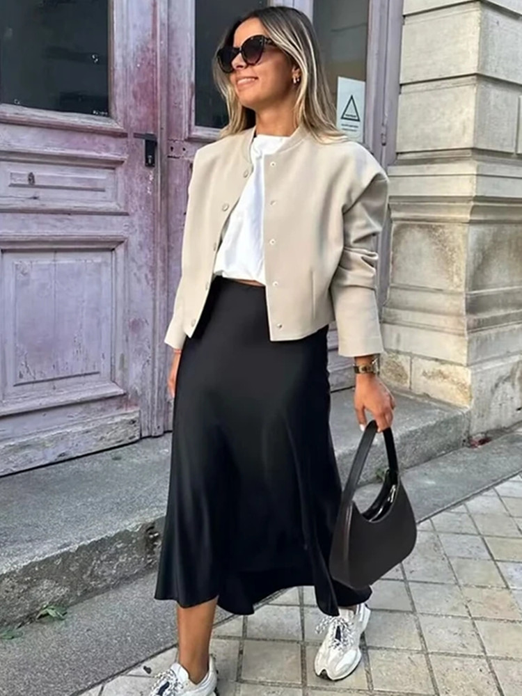 MUJER Satin jupes longues pour femmes drapé taille haute jupe Midi femme été droite femmes jupe vacances plage femmes jupe